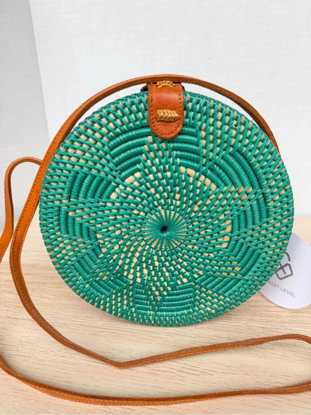 Street Level Round Rattan Crossbody Bag Turquoise NWT Anthropologie